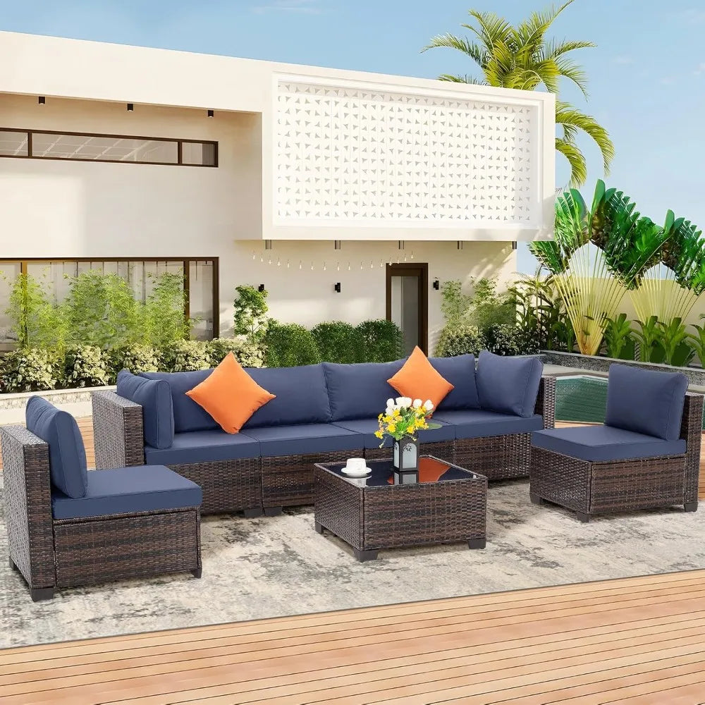 "7-Piece Outdoor Patio Furniture Set, Wicker Sectional Sofa with Rattan Modular Design – Comfortable Cushioned Conversation Set