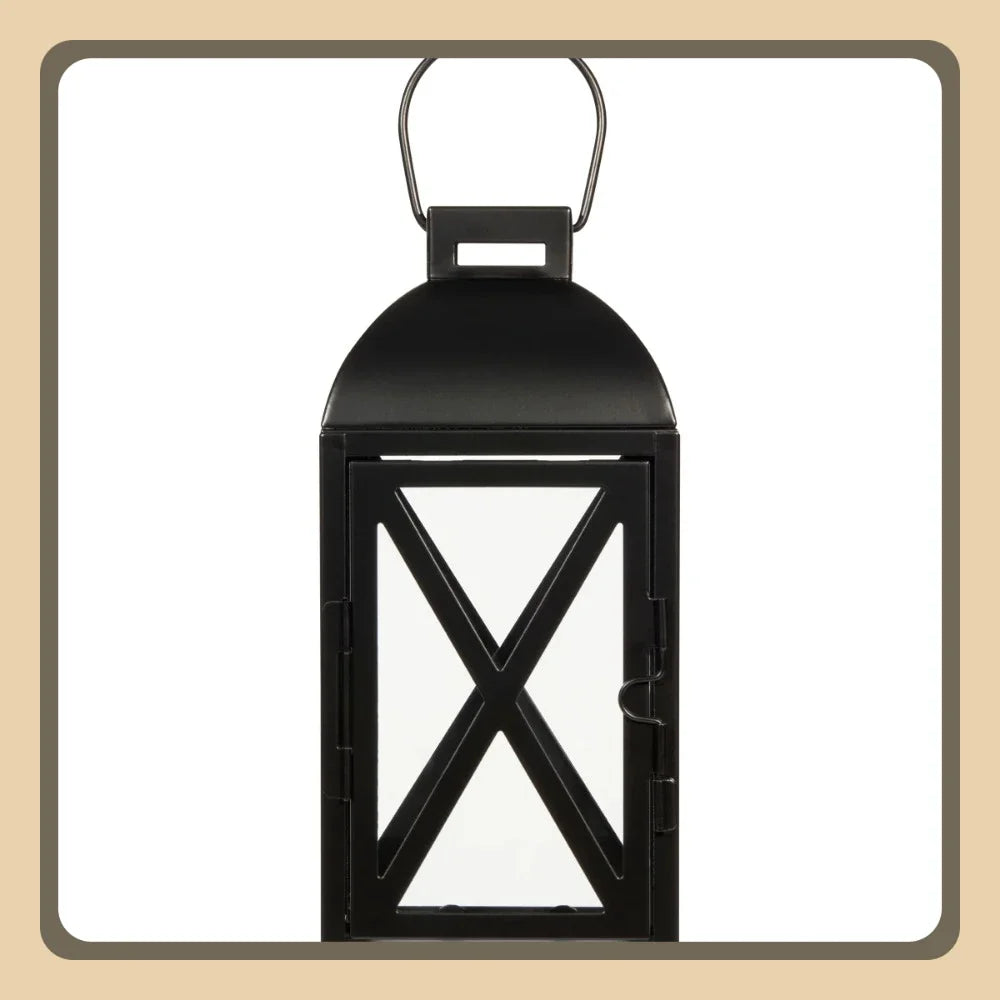 2 Pack Decorative Black Metal Pillar Candleholder Lantern 10 Inch Small