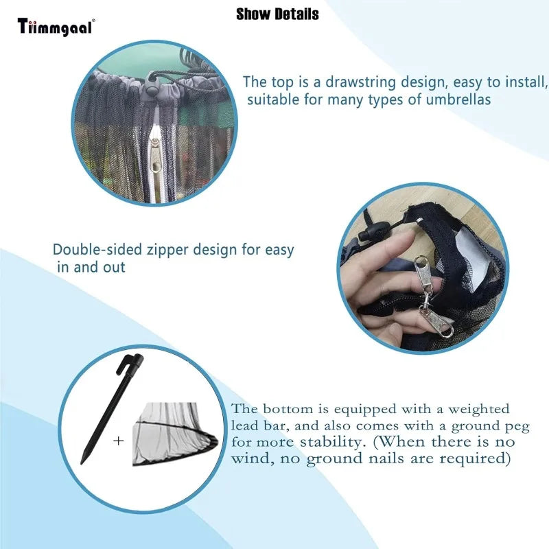 15Ft Mosquito Netting for Patio 15ft Double-Sided Umbrella Large Outdoor, Patio Screen Mesh with Double Zipper