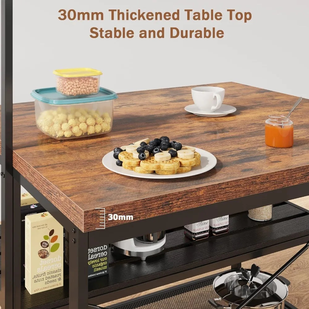 Kitchen Island with Storage, 42''Island Table for Kitchen with Seating Bakers Rack Microwave Oven Stand Shelf with 3 Tier Stora