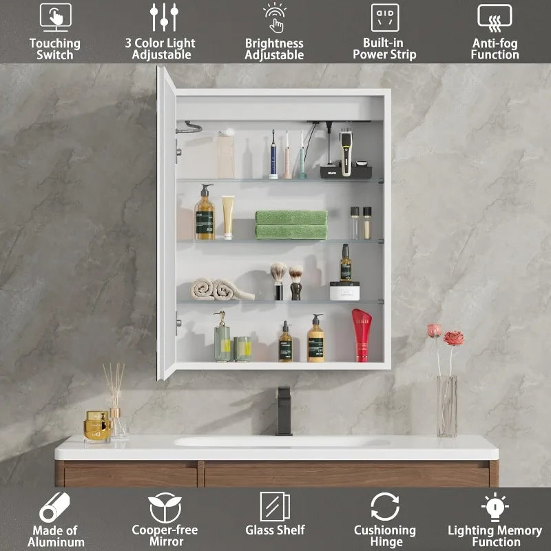 Medicine Cabinet with LED Mirror for Bathroom, 24''x30'' Aluminum, Wall Mounted Led Medicine Cabinet (24'' x 30 '' Single Door)