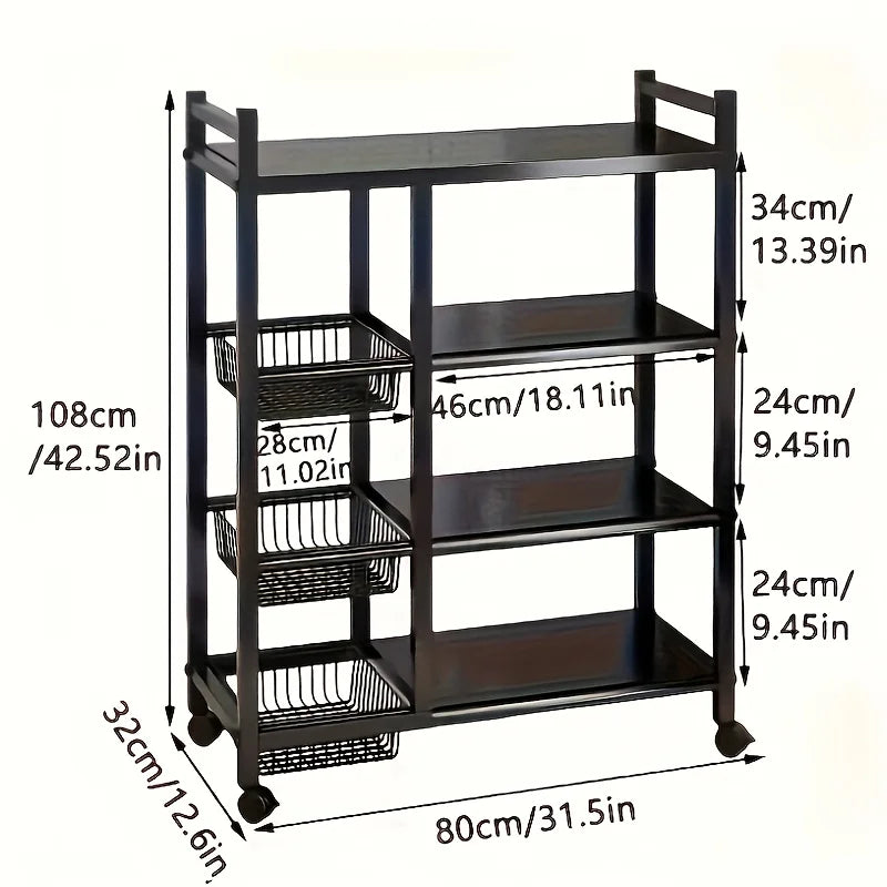 New Heavy-Duty Faridabio 4-Tier Freestanding Shelf with 3 Baskets - Durable Carbon Steel, for Kitchen, Bathroom, Tool Organizati