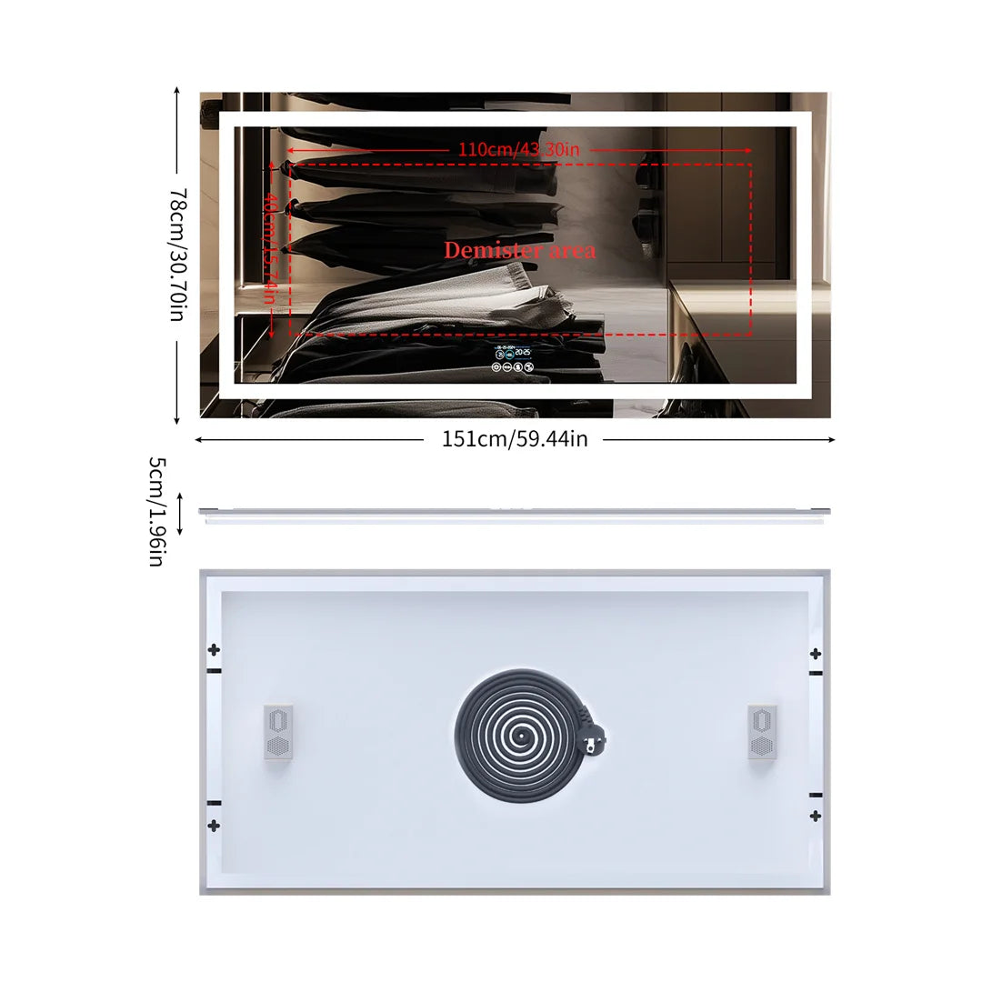 LUVODI Illuminated Bluetooth Bathroom Mirror With Defog And Speaker