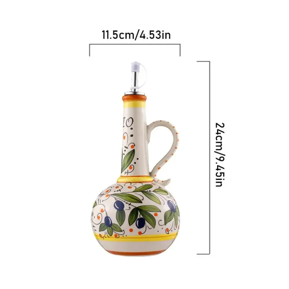 Flangeaks Hand Painted Ceramic Olive Oil Bottle Pot