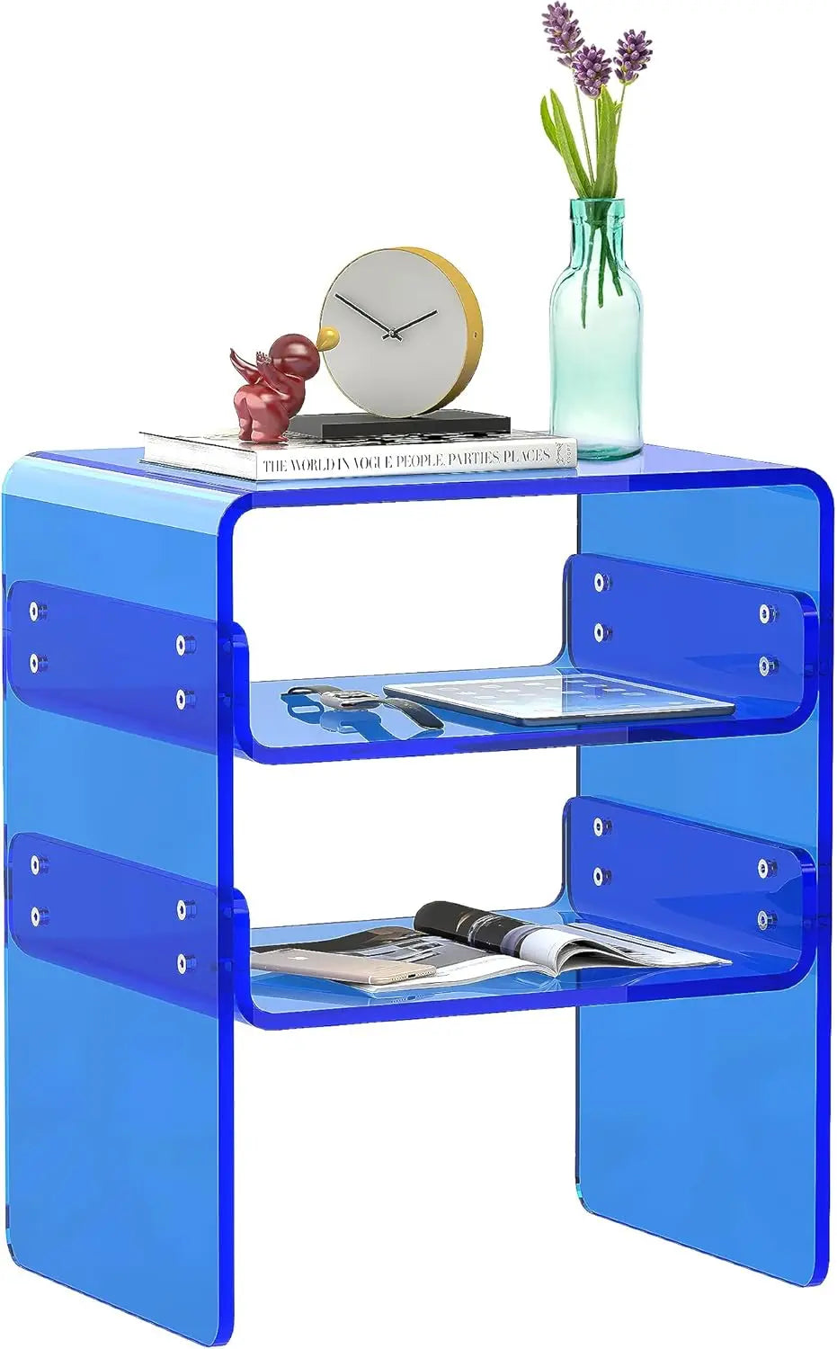 Acrylic Record Player Table with Storage Shelf \u2013 Sleek Bedside Storage with Durable Design, Perfect for Bedrooms, Living Ro