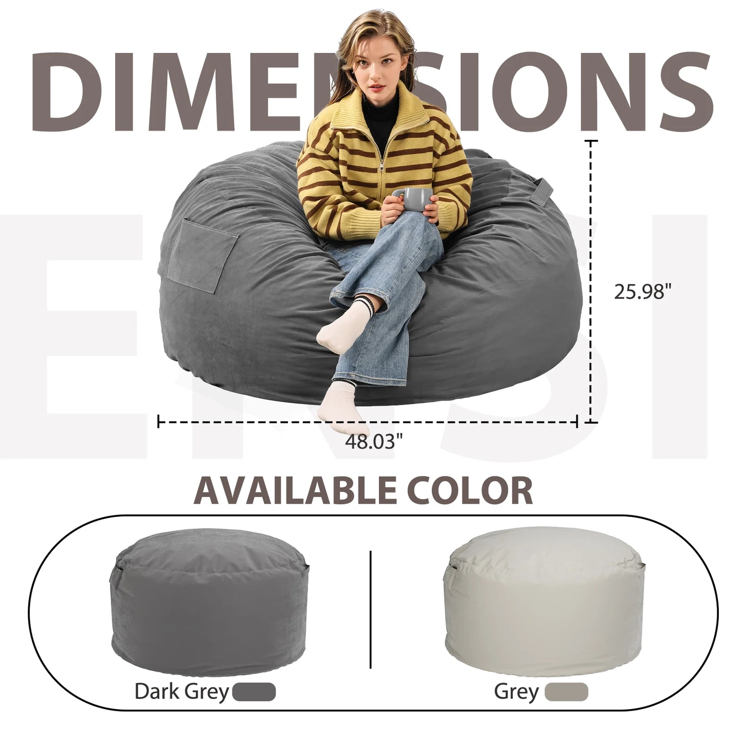 JHK Oversized 3/4FT Bean Bag Chair for Gaming and Reading Foam Filled Couch with Removable Washable Cover Living Room Furniture