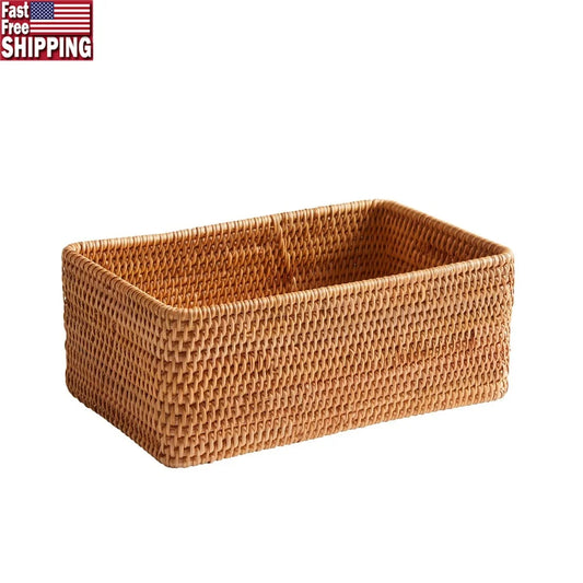 NONECN Rattan Bathroom Organizer Basket Rust Resistant Storage