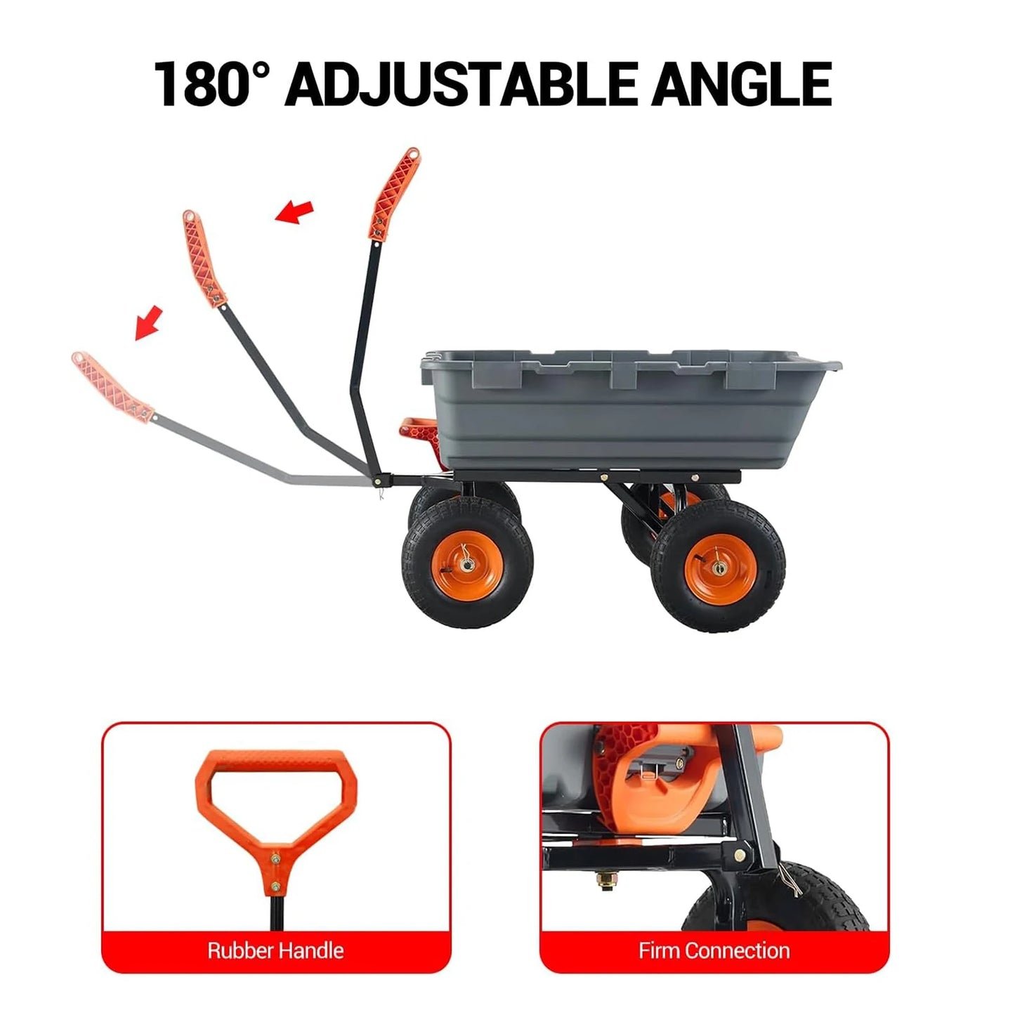 HiMISS Poly Garden Dump Cart Heavy Duty Wheelbarrow With Steel Frame