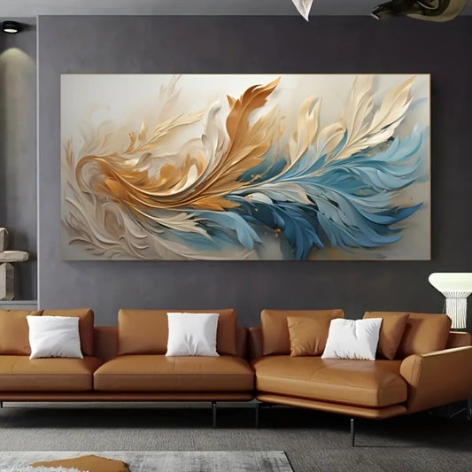 Hign Concerned Gold Feather Abstract Canvas Art Decor