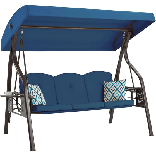 DAFIFY 3 Seat Outdoor Swing With Canopy Stand And Pillow