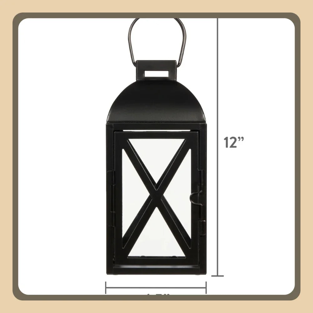 2 Pack Decorative Black Metal Pillar Candleholder Lantern 10 Inch Small