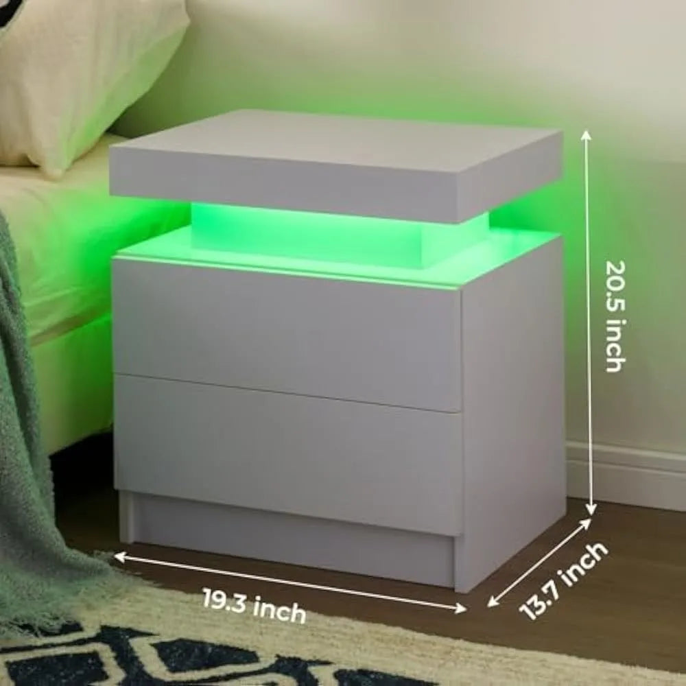 Nightstand Set of 2 LED Nightstand with 2 Drawers,Night Stand Set 2 with LED Light,Bedside Table with Drawers for Bedroom