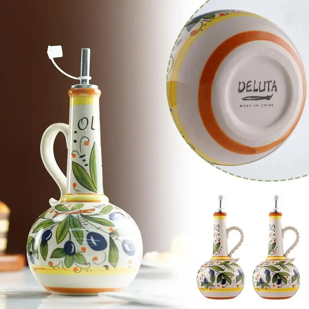Flangeaks Hand Painted Ceramic Olive Oil Bottle Pot