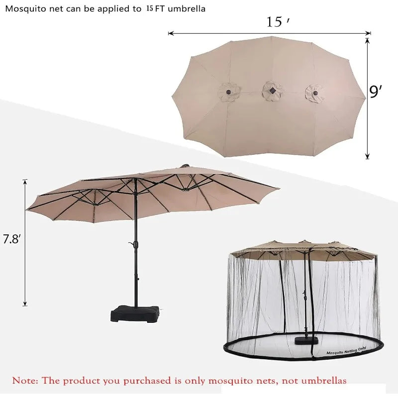 15Ft Mosquito Netting for Patio 15ft Double-Sided Umbrella Large Outdoor, Patio Screen Mesh with Double Zipper