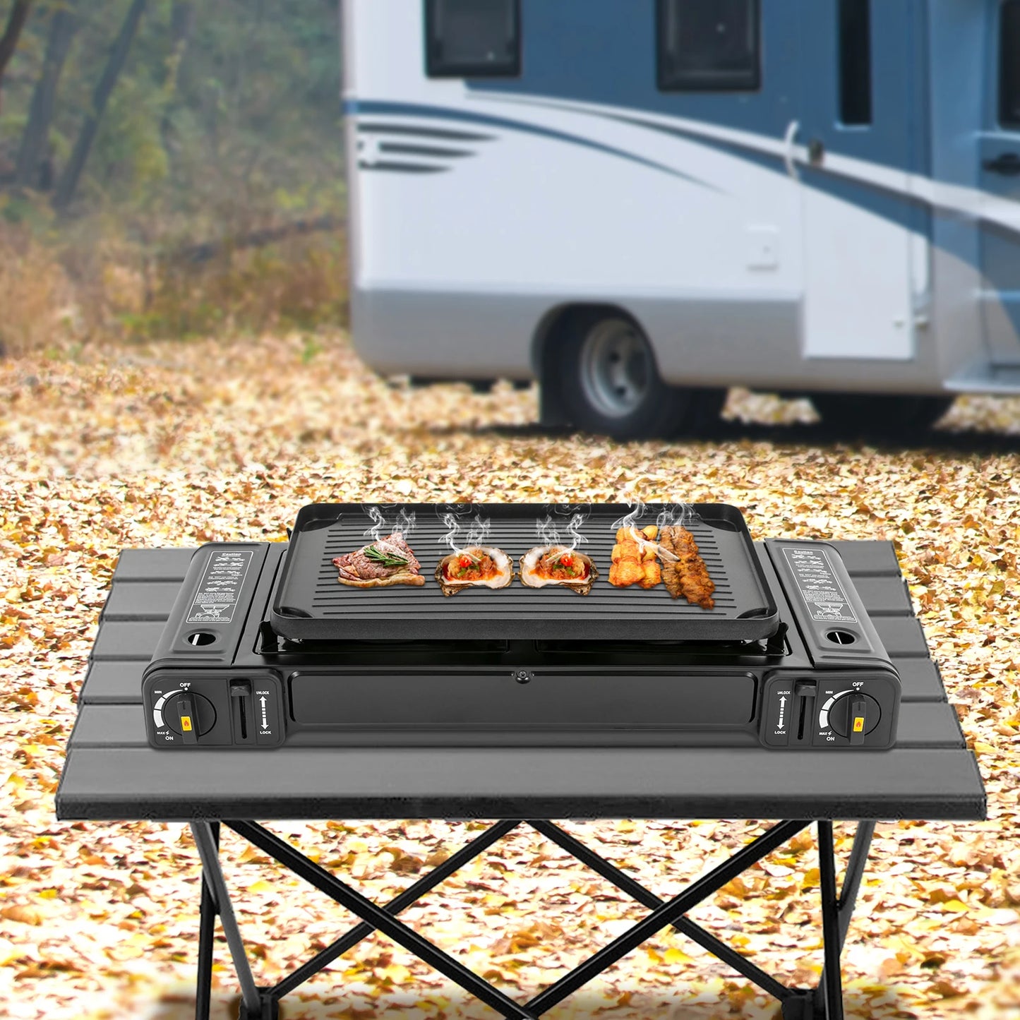 2 Burners Camping Stove Portable Outdoor Burner for Camping Traveling Hiking Picnicking