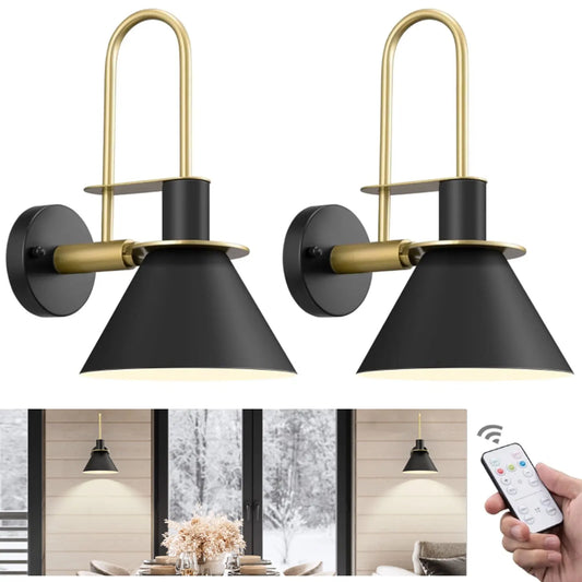 Black Rechargeable Batttery Operated Wall Sconces Set of 2, Wireless Battery Powered Non Hardwired Wall Lights