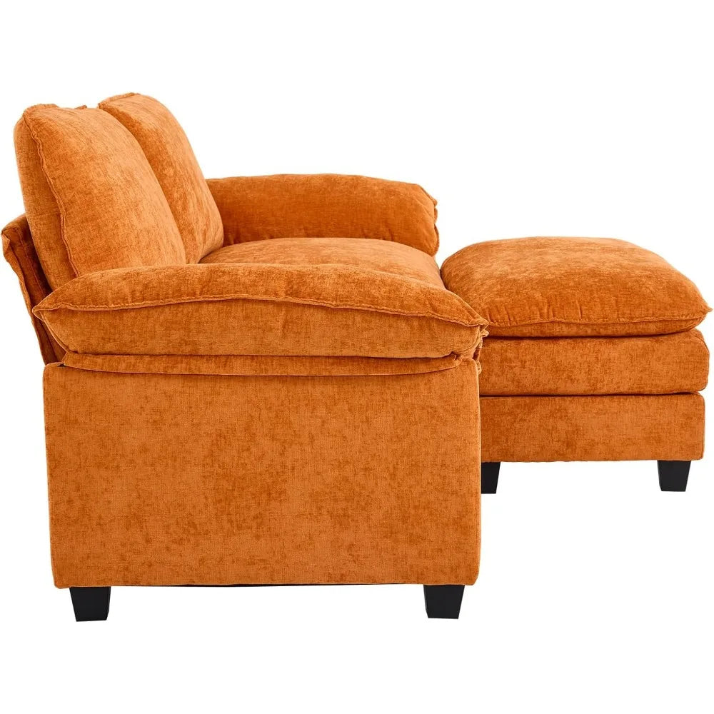Modular Deep Seat Sectional Sofa Couch with Ottoman Chenille Upholstered Furniture for Living Room Orange