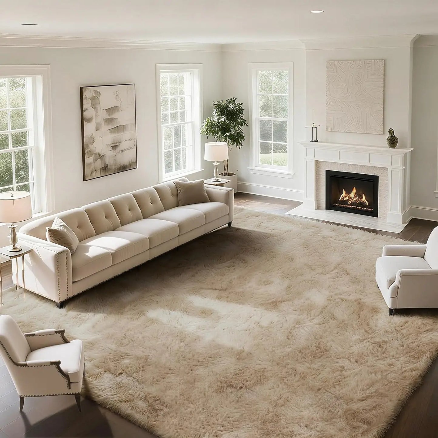 Fluffy Shaggy Area Rug Anti-Skid Soft Carpet for Living Room