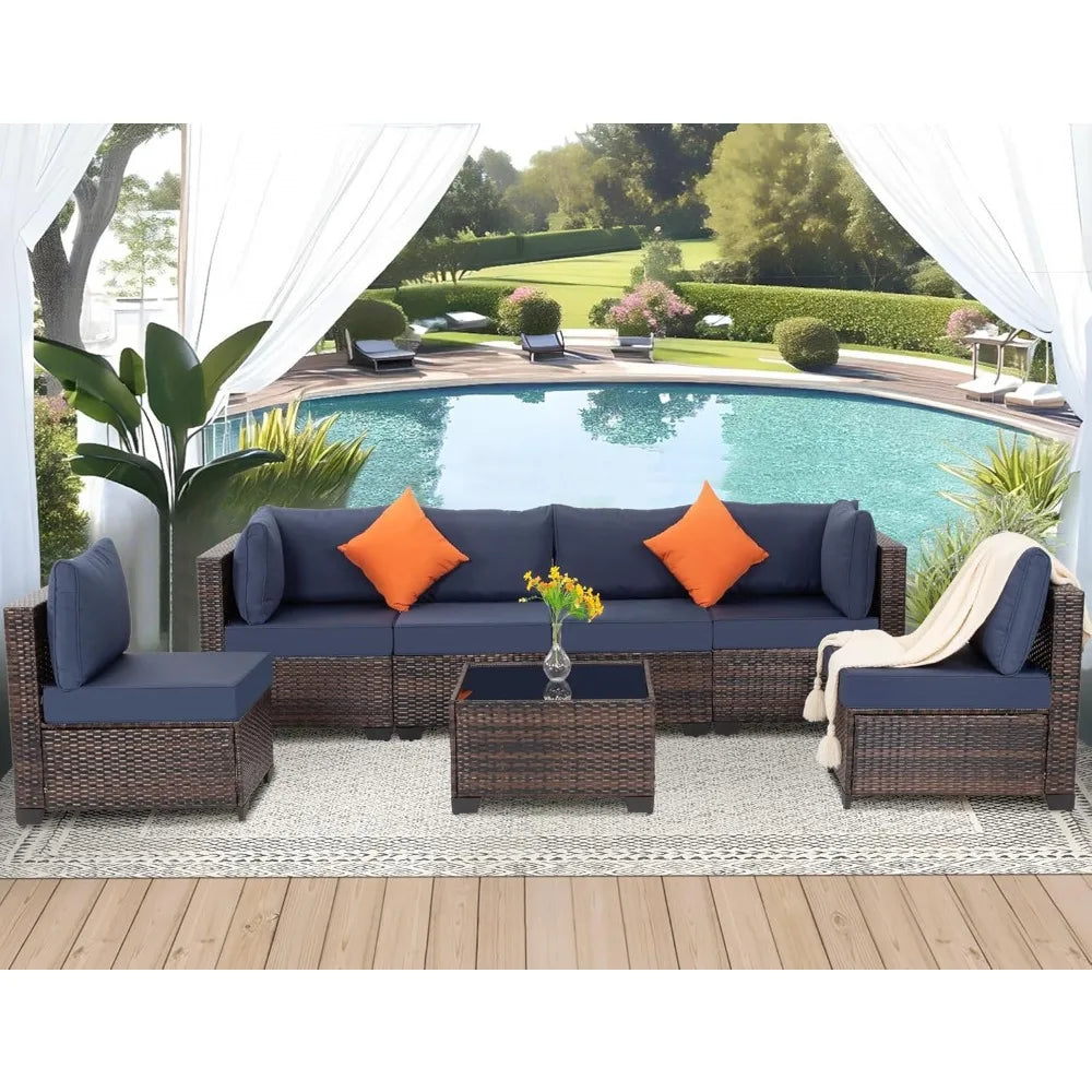 "7-Piece Outdoor Patio Furniture Set, Wicker Sectional Sofa with Rattan Modular Design – Comfortable Cushioned Conversation Set