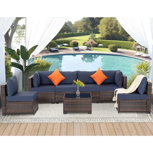 "7-Piece Outdoor Patio Furniture Set, Wicker Sectional Sofa with Rattan Modular Design – Comfortable Cushioned Conversation Set