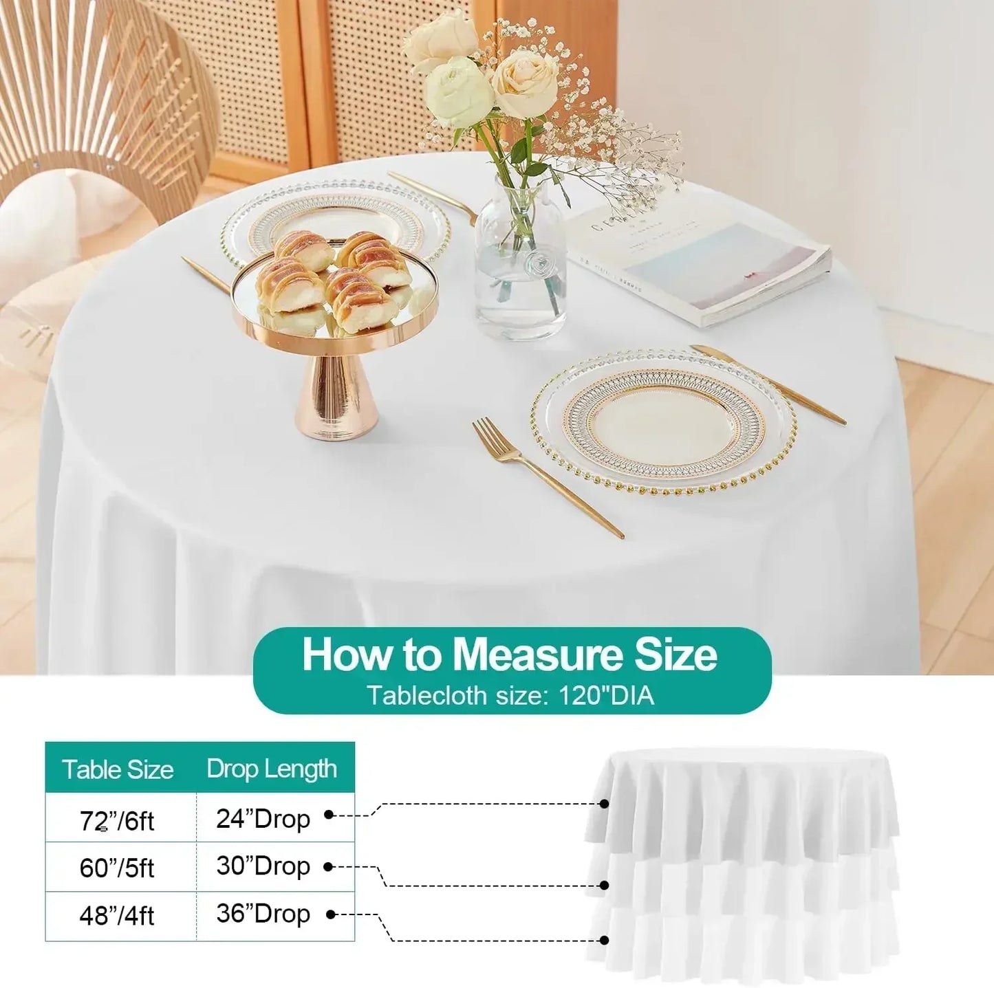 XMSJ Round Tablecloth Polyester For Dining And Picnic