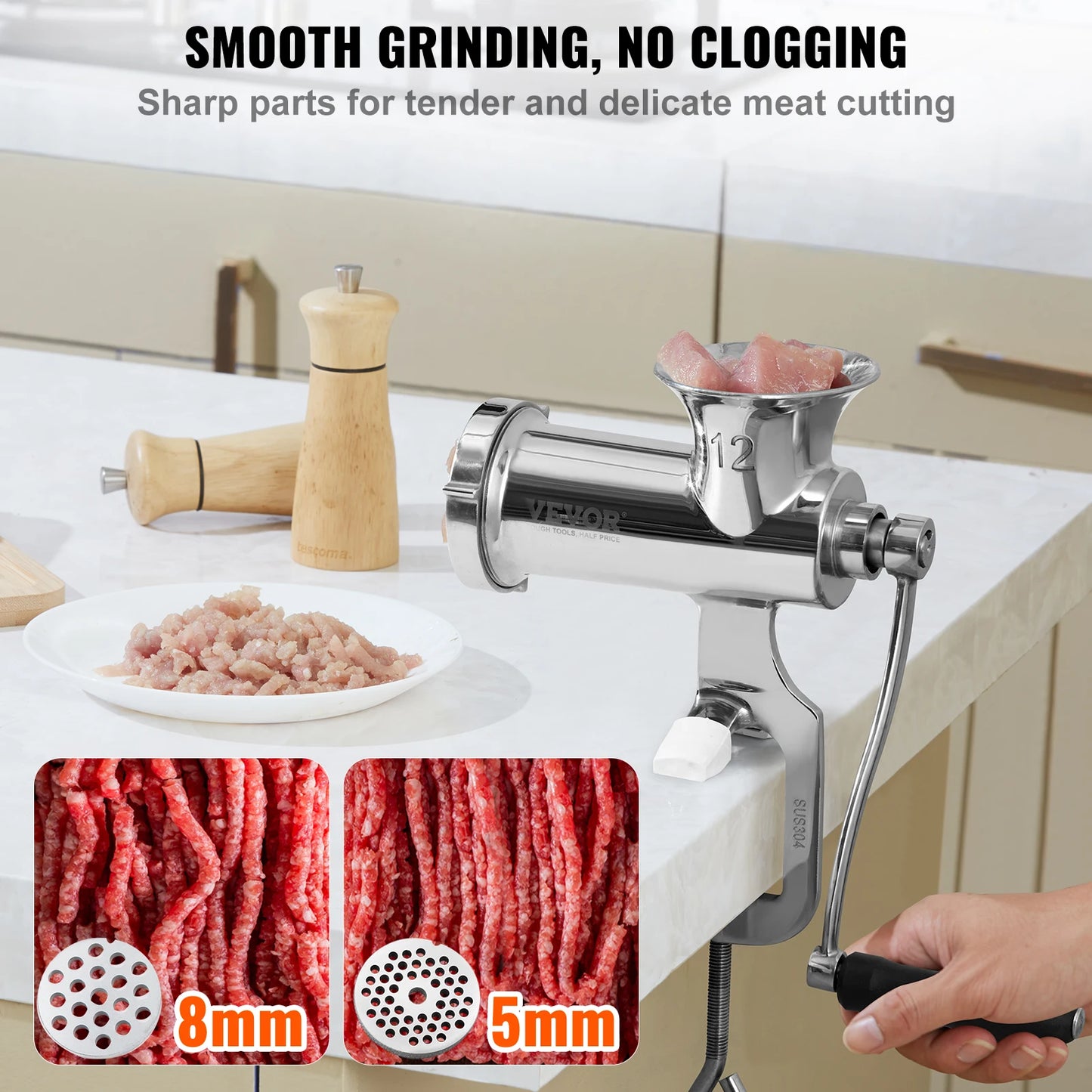 SucceBuy Manual Meat Grinder 304 Stainless Steel Table Clamp