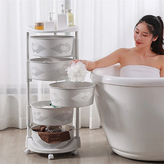 Hign-concerned Rotating 5 Tier Storage Shelf Kitchen Bath