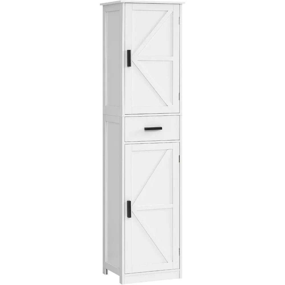 Tall Bathroom Cabinet With 6 Shelves And Drawers In Modern Engineered Wood