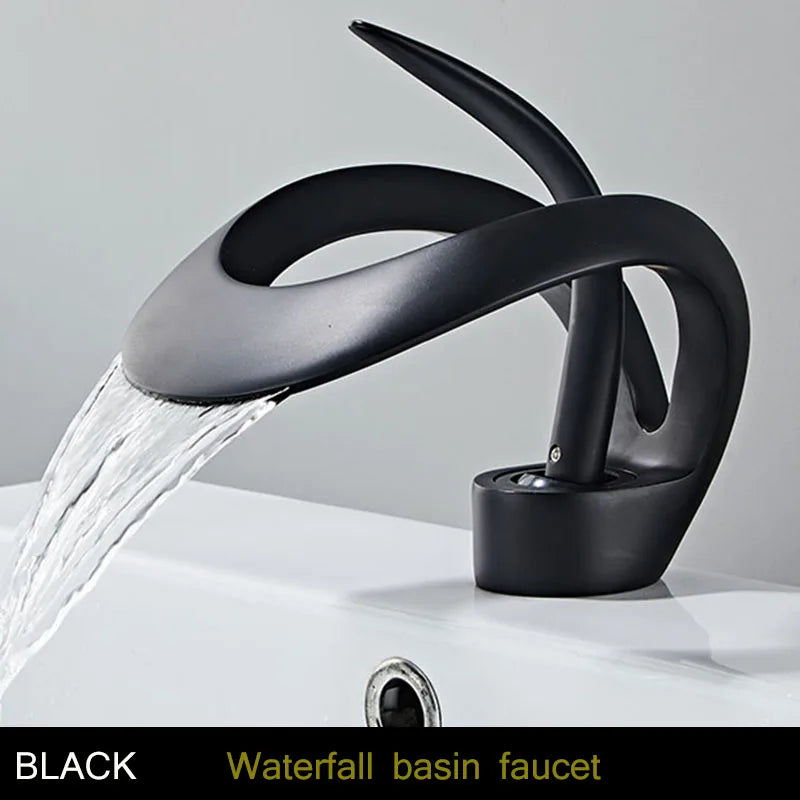 Bakala Brass Waterfall Basin Faucet Deck Mounted Hot And Cold